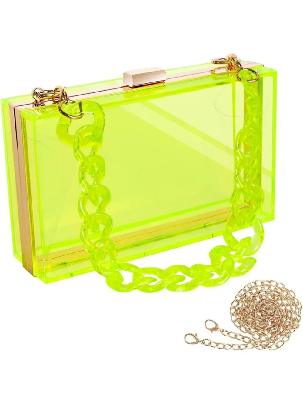 Clear Acrylic Crossbody Clutch Purse with Gold Chain Strap | Evening Party Bag